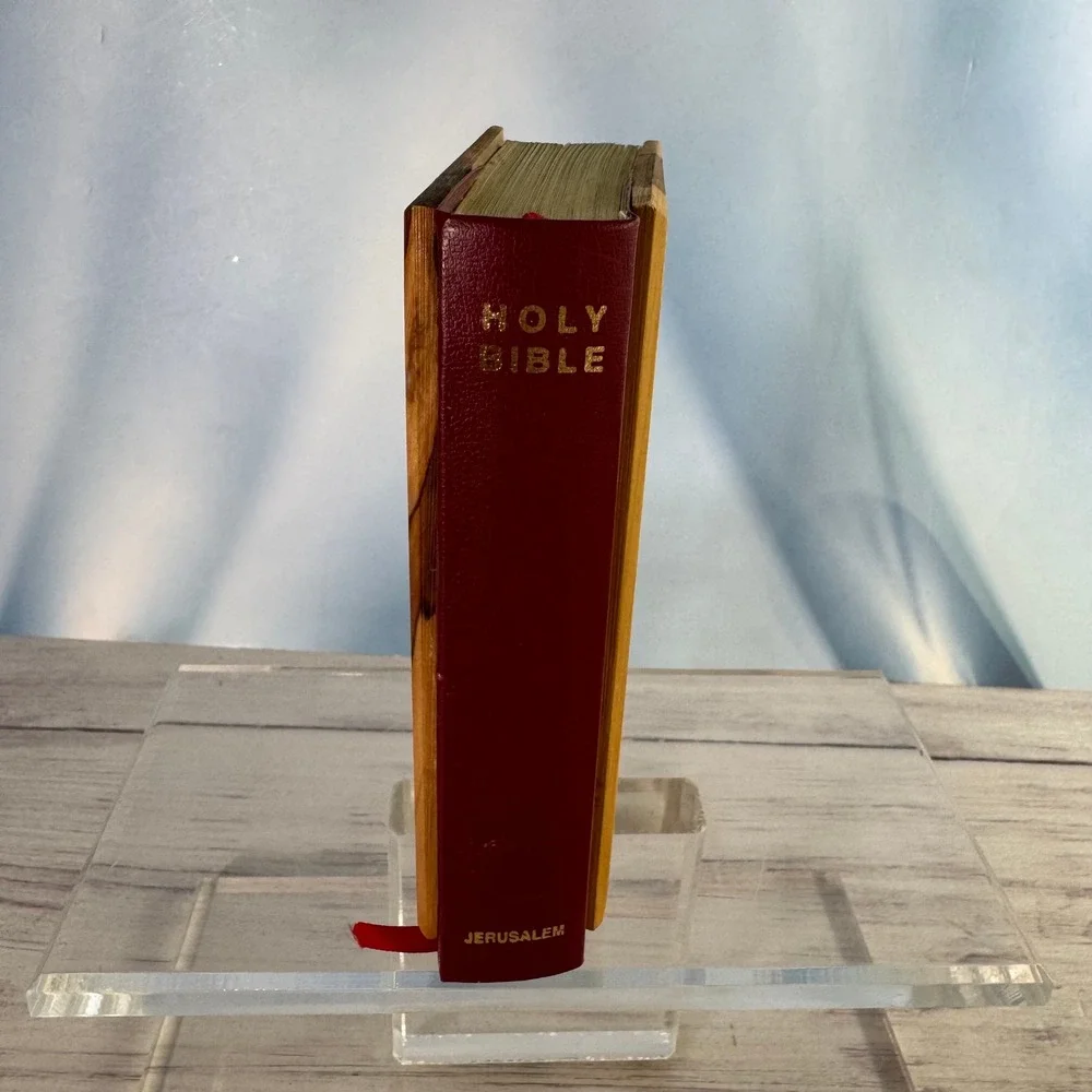 Jerusalem Holy Bible Small Natural Olive Wood Bethlehem Gilded Edges TBN Red
